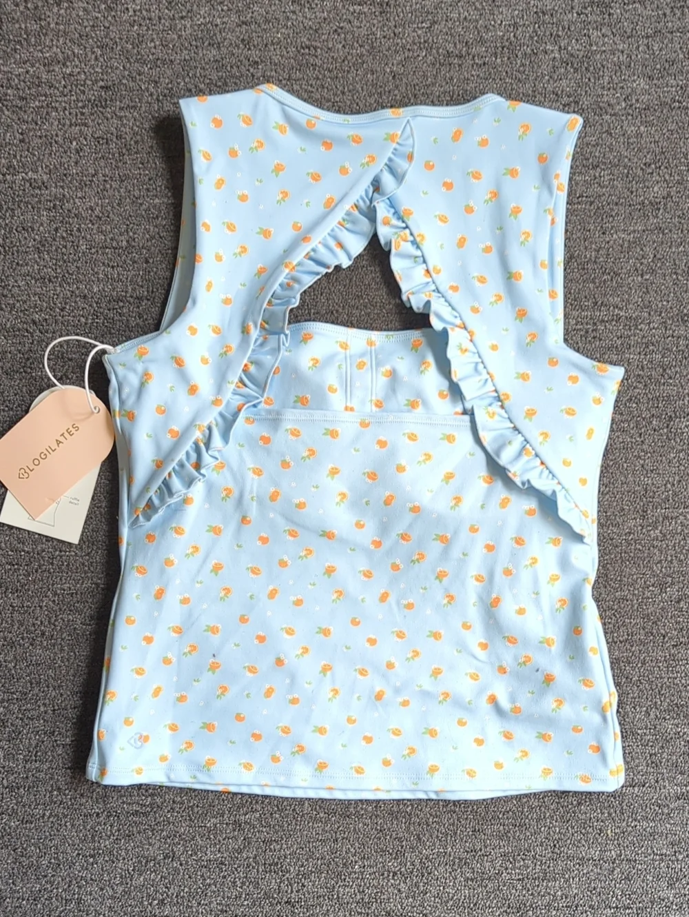 Blogilates Blue Floral Ruched Back Tank Top - Picture 2 of 4